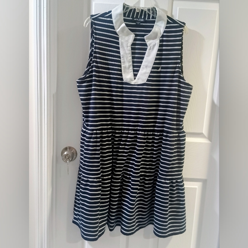 Nautica Navy and White Striped Sleeveless Dress - Picture 3 of 6
